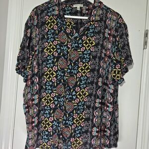 EARTHBOUND Black Multicolor Casual Short Sleeve Collared Shirt Mens XL